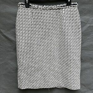 Brooks Brothers Sz 8 A-Line Pencil Skirt Business Casual Fringe Navy Blue White